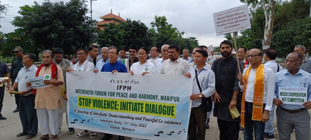People belonging to diverse faith and religion took out an interfaith rally appealing for end of violence and initiatives for dialogue on July 11 in Palace compound, Imphal.